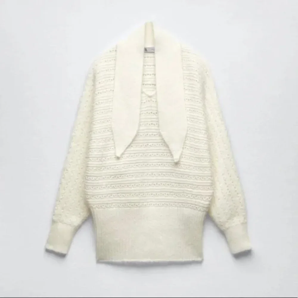 NEW ZARA BOW COLLAR KNIT SWEATER ECRU WHITE 6771/003 SMALL - Picture 4 of 6